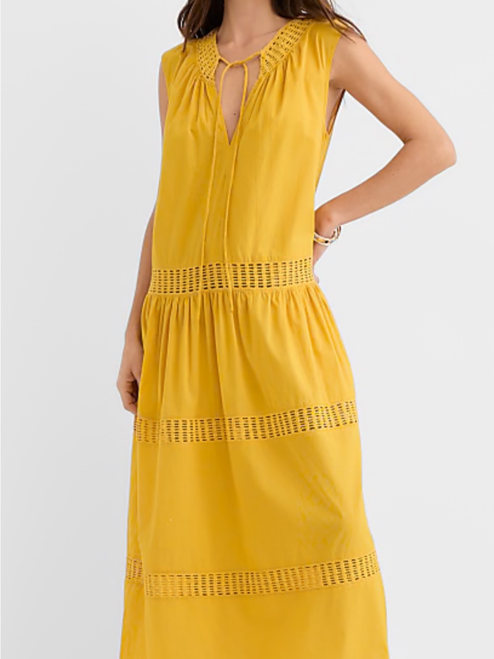 LOFT Mustard Yellow Crochet-Trim Sleeveless Maxi Dress